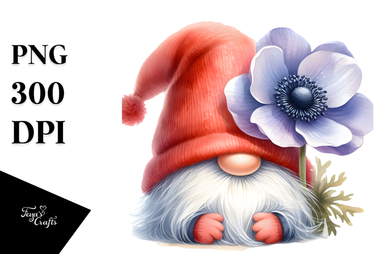 Cute Gnome with Anemone, PNG