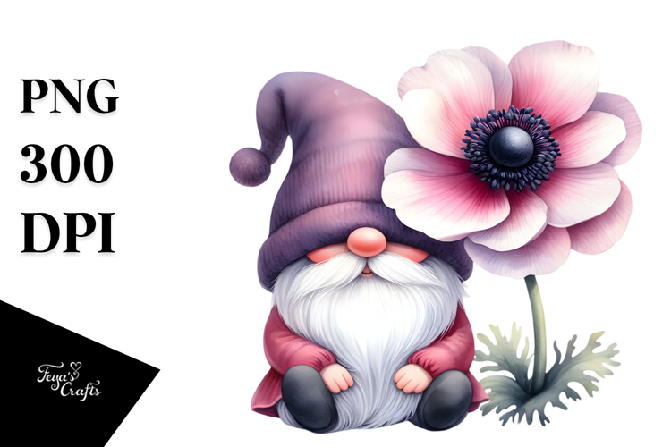 Cute Gnome with Anemone, PNG