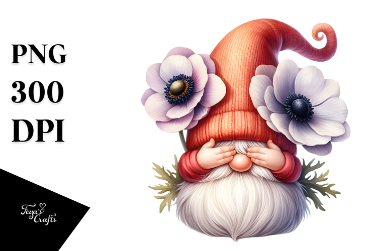 Cute Gnome with Anemone, PNG