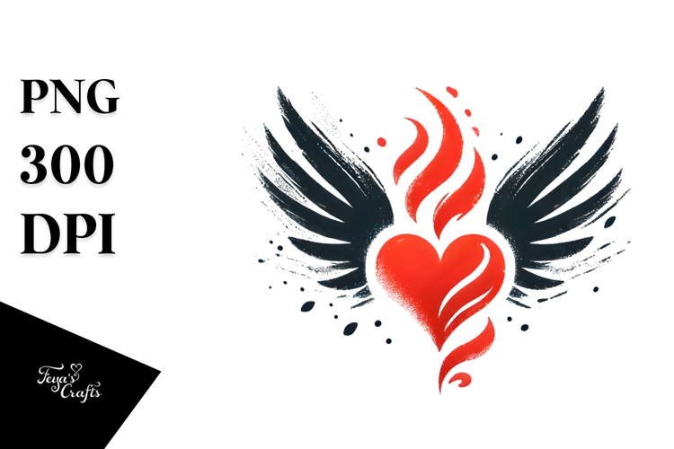 Winged Heart with Fire, Artistic PNG