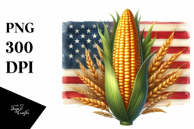 Watercolor Vintage Corn USA Flag