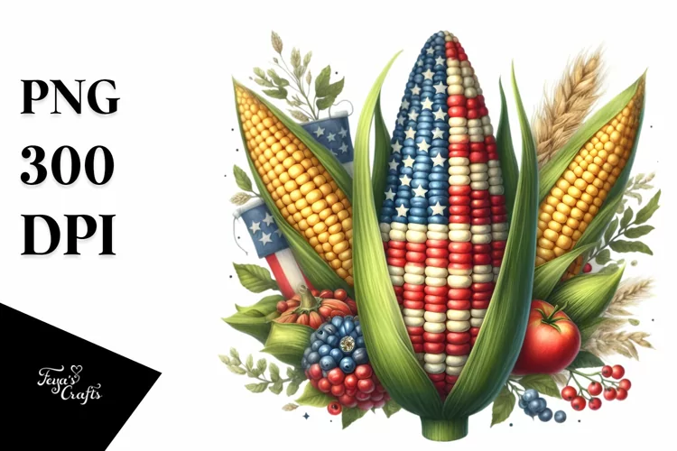 Watercolor Vintage Corn USA Flag