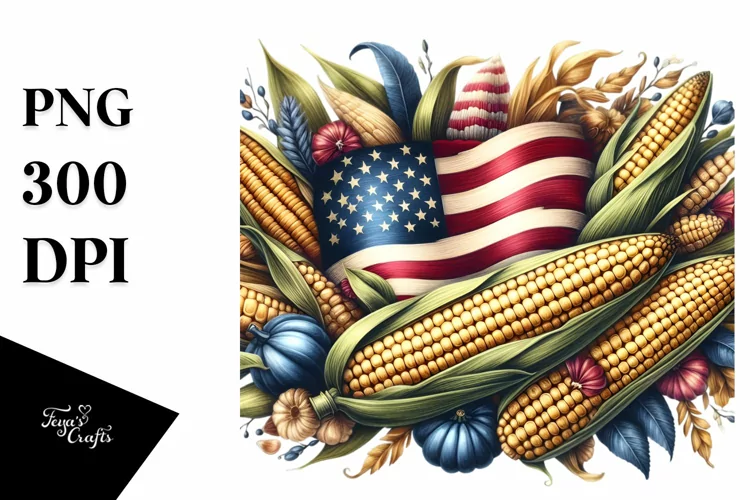 Watercolor Vintage Corn USA Flag Sticker Clipart