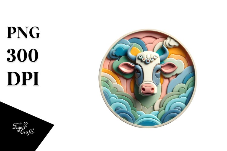 Colorful 3D Round Cow Ornament PNG