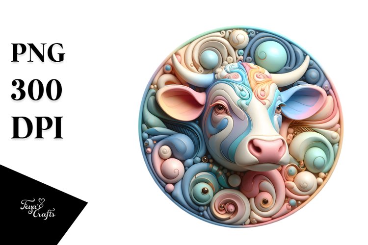 Colorful 3D Round Cow Ornament PNG