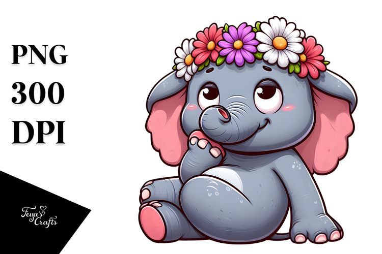 Silly Cartoon Elephant with Flower Crown
