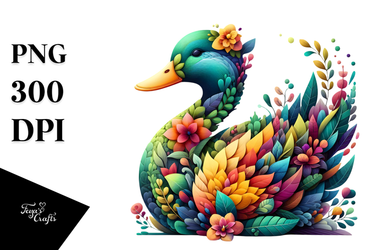 Vibrant Watercolor Duck, PNG