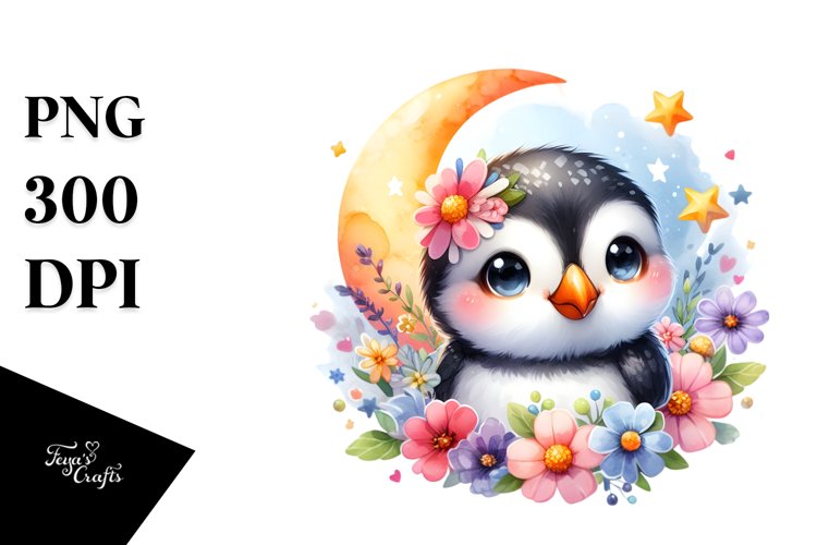 Whimsical Baby Puffin Scene