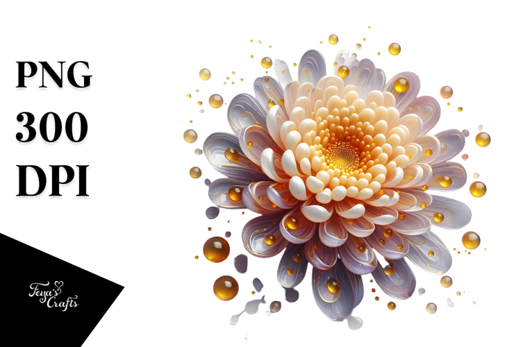 Glossy Chrysanthemum with Golden Insertions, PNG