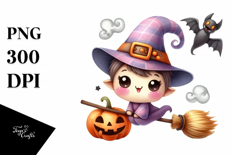 Funny Halloween Broom | Watercolor