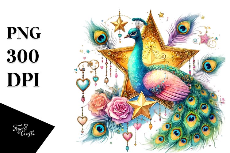 Adorned Peacock Watercolor PNG