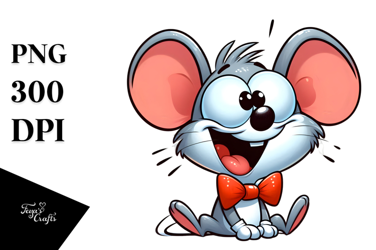 Goofy Cartoon Mouse with Bow Tie PNG