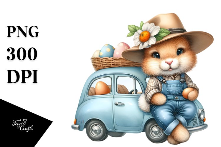 Goofy Bunny with Straw Hat PNG