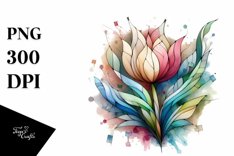 Wooden Tulip with Watercolor Splash