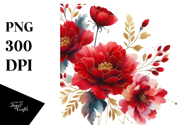 Vibrant Red Flowers with Gold Insertions, Transparent PNG