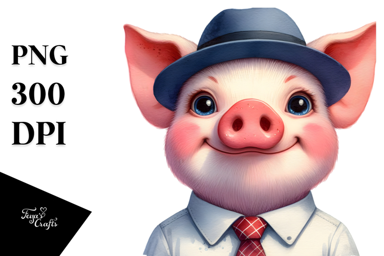Pig Portrait with Tie PNG