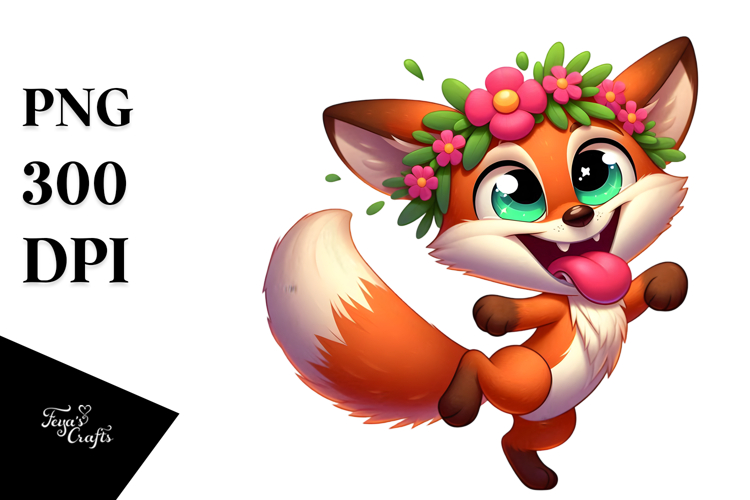 Whimsical Fox with Flower Crown PNG