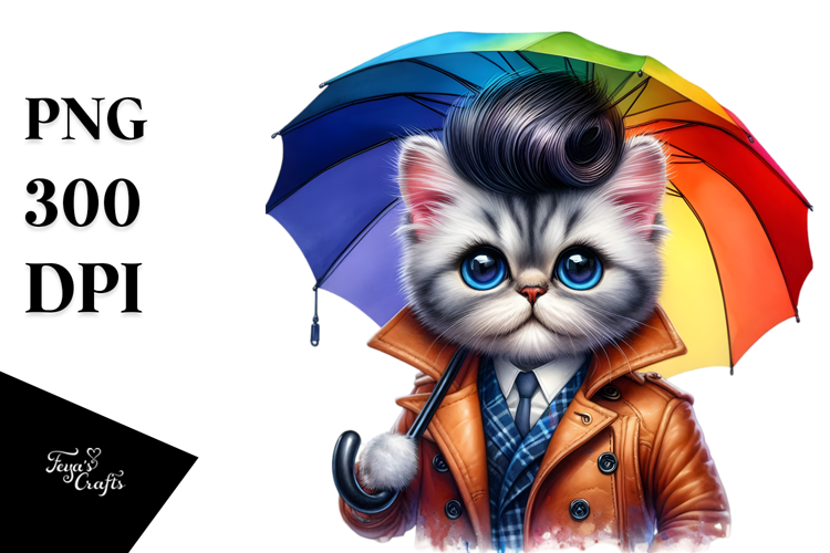 Funny Cat with Raincoat PNG