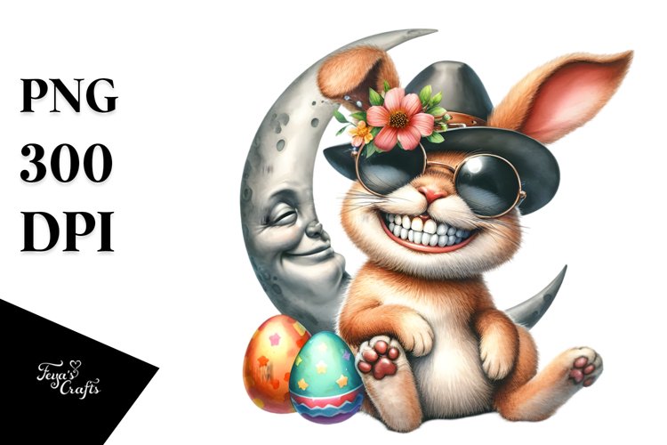 Goofy Bunny on Half Moon PNG