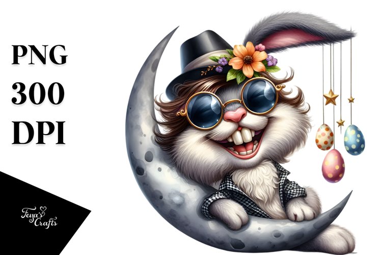 Goofy Bunny on Half Moon PNG