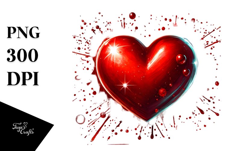 Red Glossy Heart on Splashy Background PNG