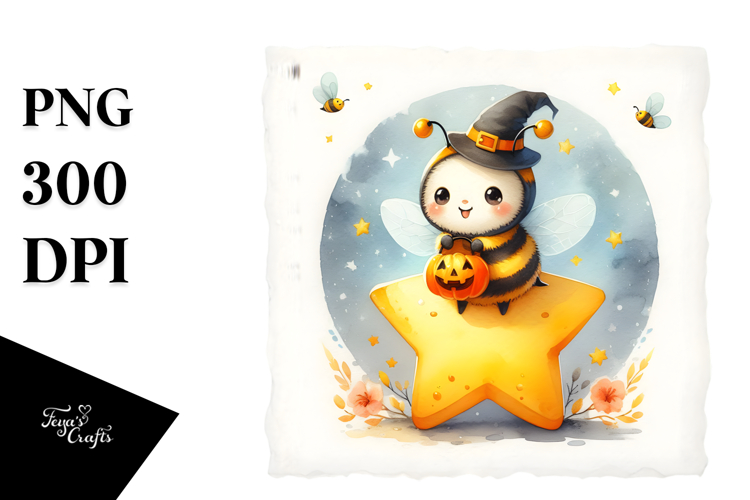 Digital Painting Bee on Halloween Moon PNG