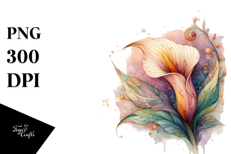 Wooden Calla Lily with Watercolor Splash