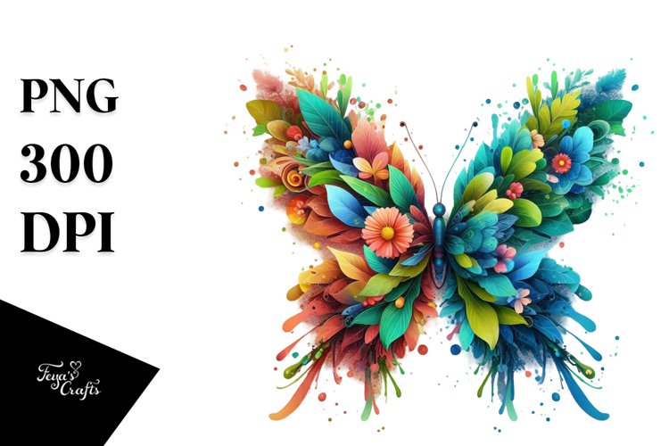 Vibrant Butterfly with Flowers PNG