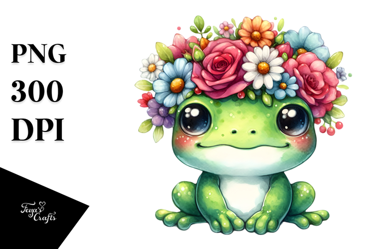 Cute Vibrant Adorned Frog Cartoon | Sublimation Clipart