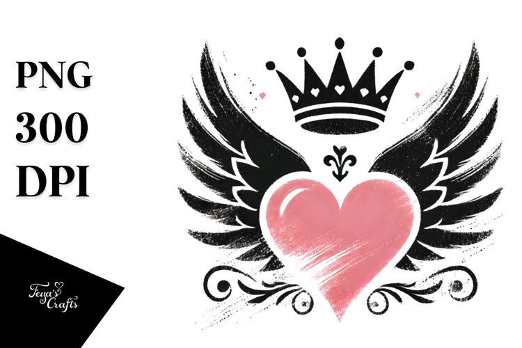 Simple Heart Wings Crown PNG