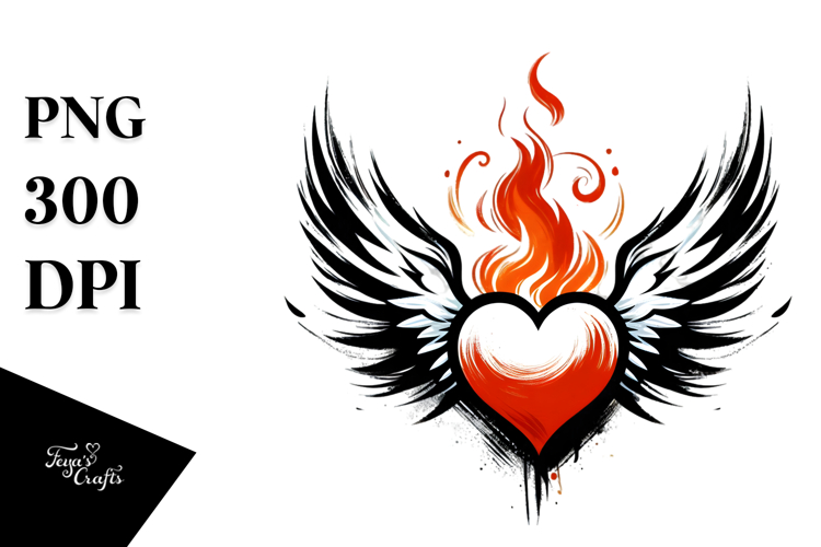 Heart with Wings and Fire Paintbrush PNG
