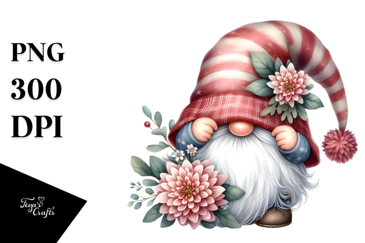 Cute Gnome with Chrysanthemum PNG