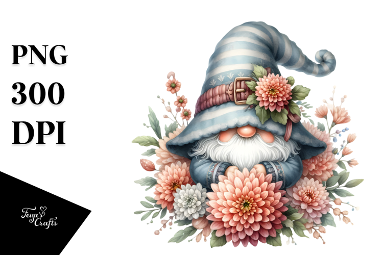 Cute Gnome with Chrysanthemum PNG