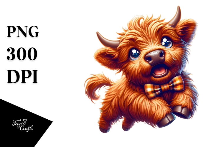 Highland Cow in Bow Tie Jumping, PNG