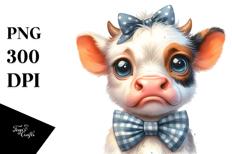 Baby Cow with Bow and Tie, Transparent PNG