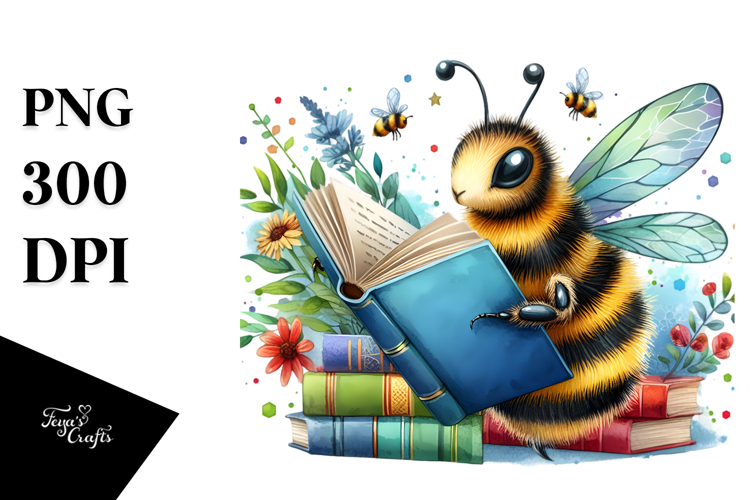 Vibrant Bee Reading a Book Clipart