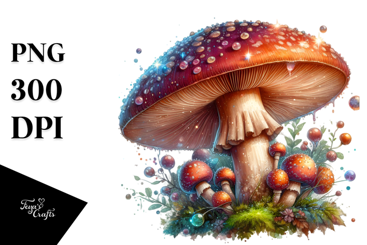 Shiny Watercolor Mushroom Splash PNG