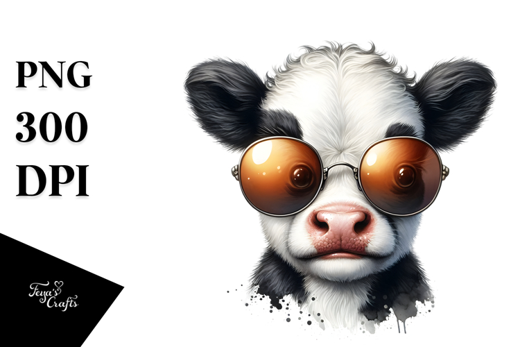 Funny Baby Cow with Cool Sunglasses PNG