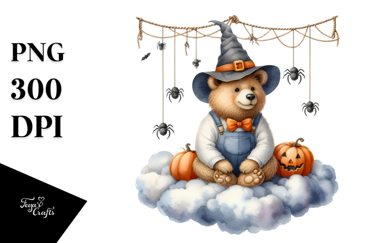 Scary Bear on Cloud Halloween Clipart