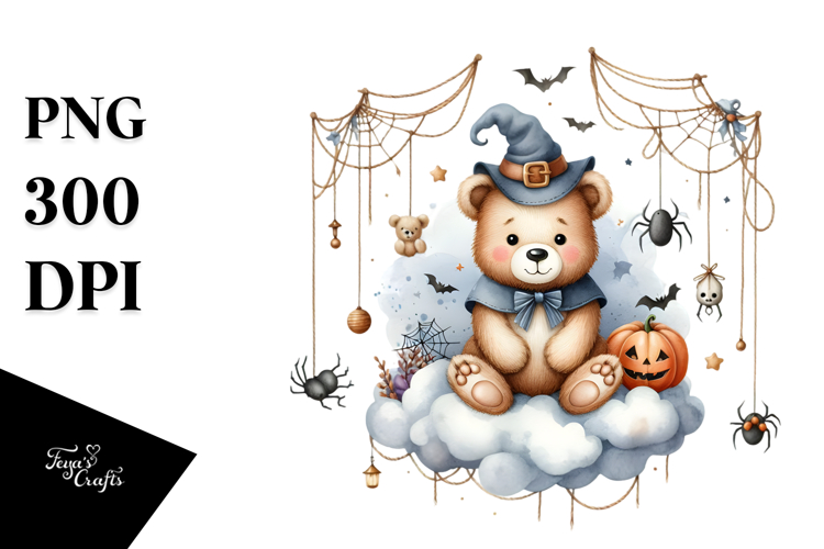 Scary Bear on Cloud Halloween PNG