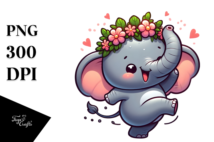 trending elephant with Flower Crown PNG