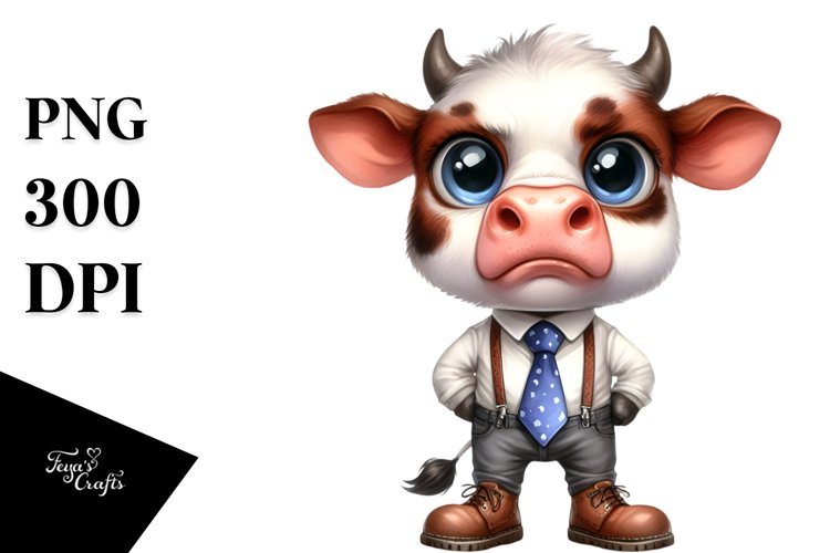 Expressive Baby Cow in Caricature Style example image 1