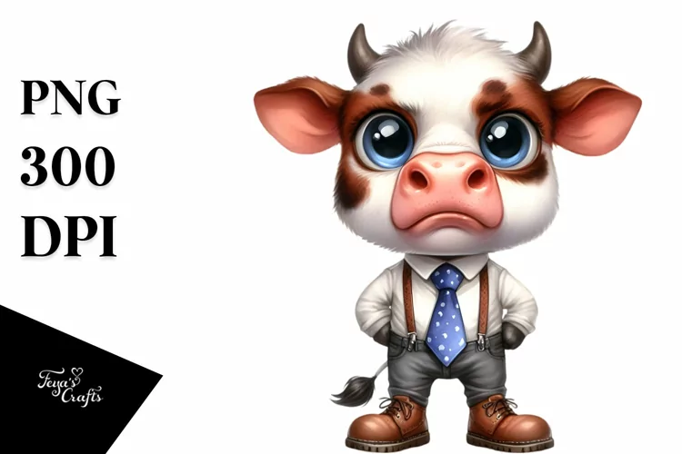 Expressive Baby Cow in Caricature Style