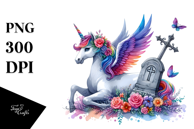 Unicorn Grave Watercolor Clipart