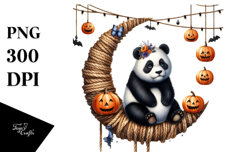Halloween Panda Sitting on Moon PNG
