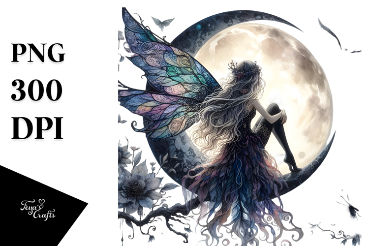 Gothic Fairy on Moon PNG