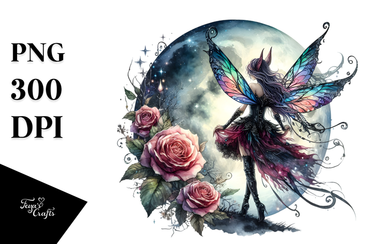 Gothic Fairy on Moon PNG