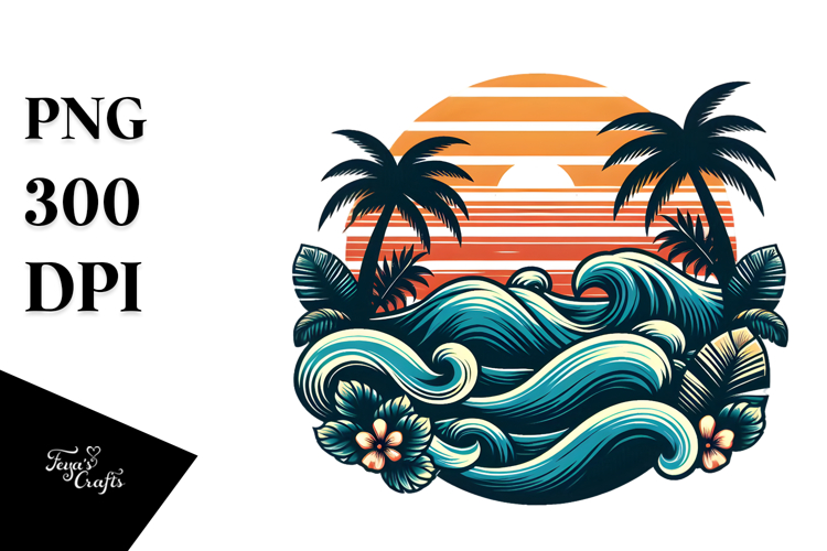 Retro Tropical Waves PNG