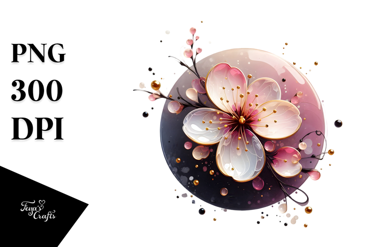 Abstract Cherry Blossom with Golden Insertions PNG