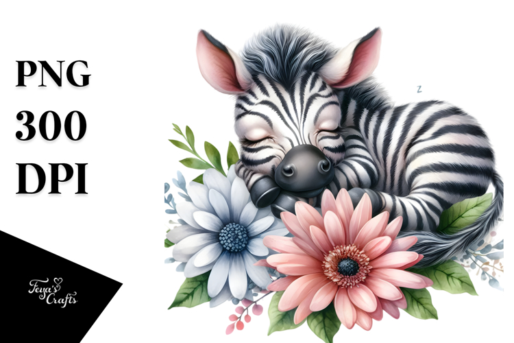 Whimsical Baby Zebra Sleeping on Flower PNG
